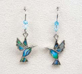 Earrings - Hummingbird with Light Blue Crystals