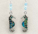 Earrings - Sea Horse with Delicate Light Blue Crystal Beads